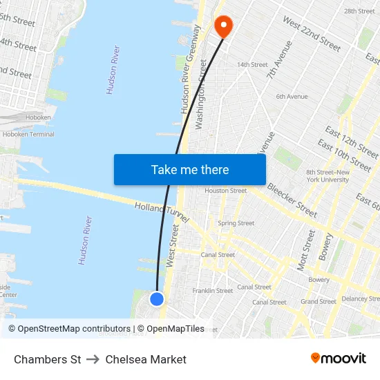 Chambers St to Chelsea Market map