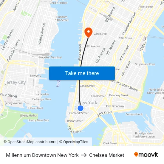 Millennium Downtown New York to Chelsea Market map