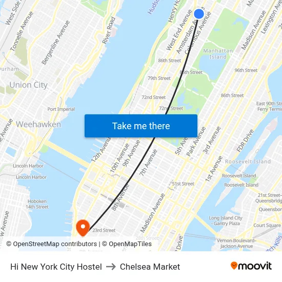 Hi New York City Hostel to Chelsea Market map