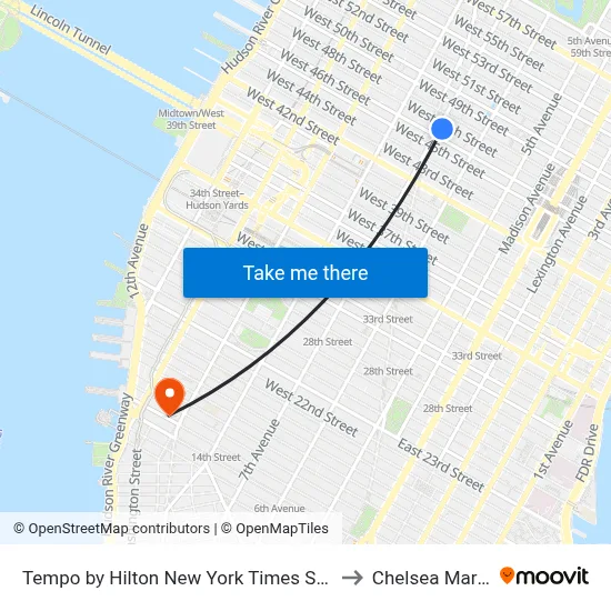 Tempo by Hilton New York Times Square to Chelsea Market map