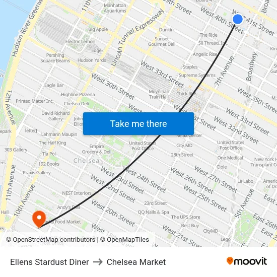 Ellens Stardust Diner to Chelsea Market map