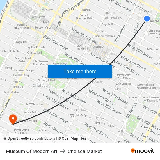 Museum Of Modern Art to Chelsea Market map