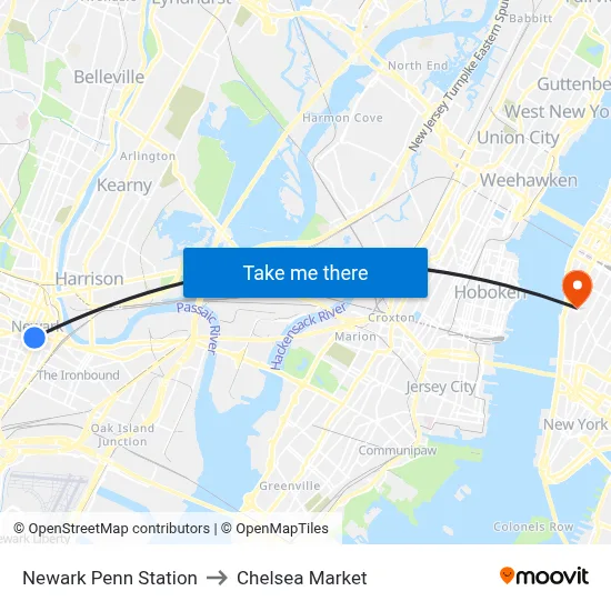 Newark Penn Station to Chelsea Market map