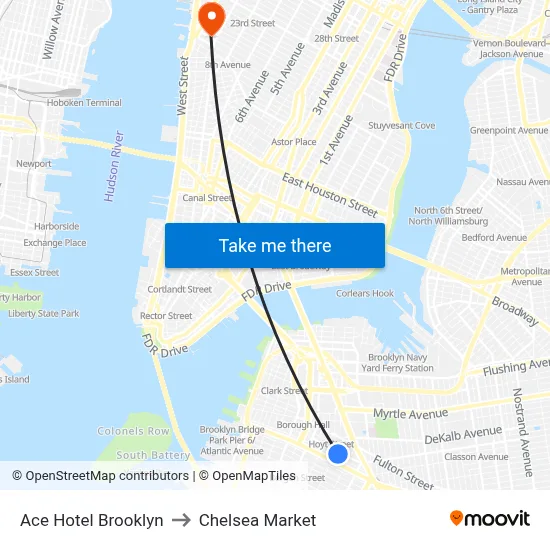 Ace Hotel Brooklyn to Chelsea Market map