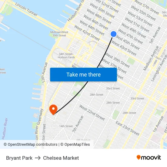 Bryant Park to Chelsea Market map
