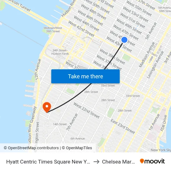 Hyatt Centric Times Square New York to Chelsea Market map
