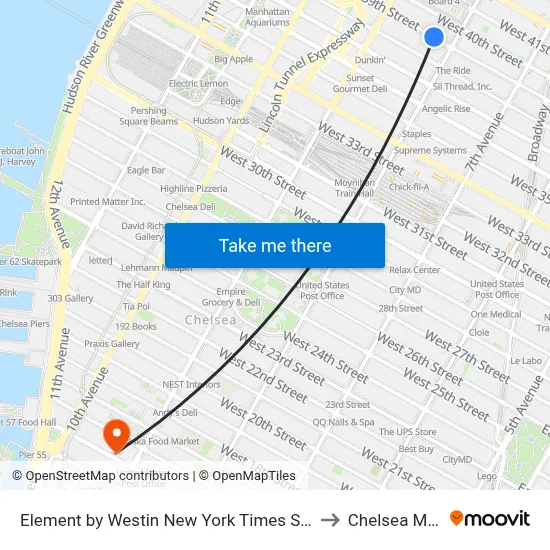 Element by Westin New York Times Square West to Chelsea Market map