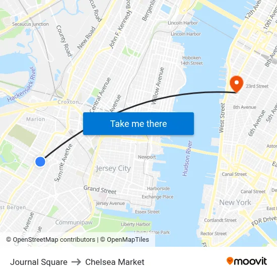 Journal Square to Chelsea Market map