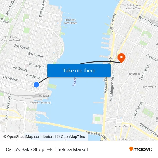Carlo's Bake Shop to Chelsea Market map