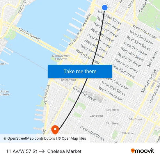11 Av/W 57 St to Chelsea Market map