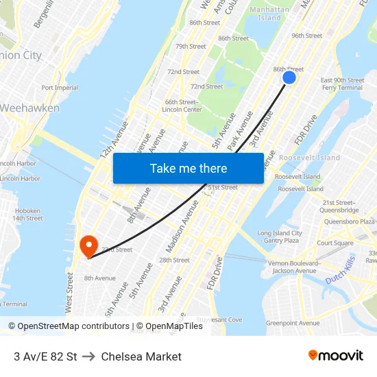 3 Av/E 82 St to Chelsea Market map