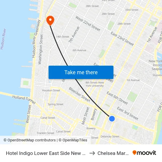 Hotel Indigo Lower East Side New York to Chelsea Market map