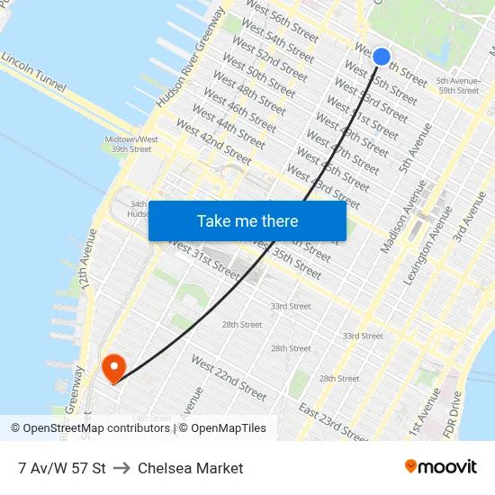 7 Av/W 57 St to Chelsea Market map