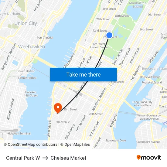 Central Park W to Chelsea Market map