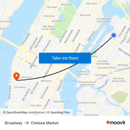Broadway to Chelsea Market map