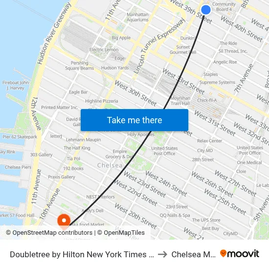 Doubletree by Hilton New York Times Square West to Chelsea Market map