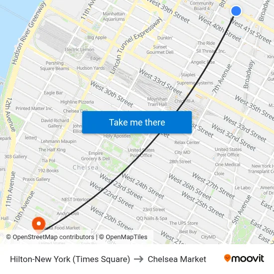 Hilton-New York (Times Square) to Chelsea Market map