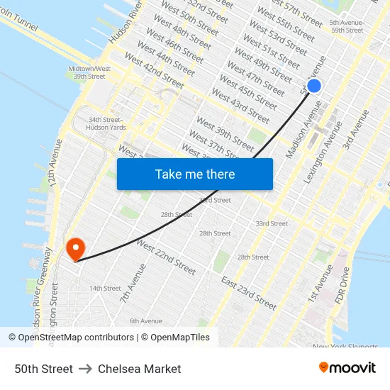 50th Street to Chelsea Market map