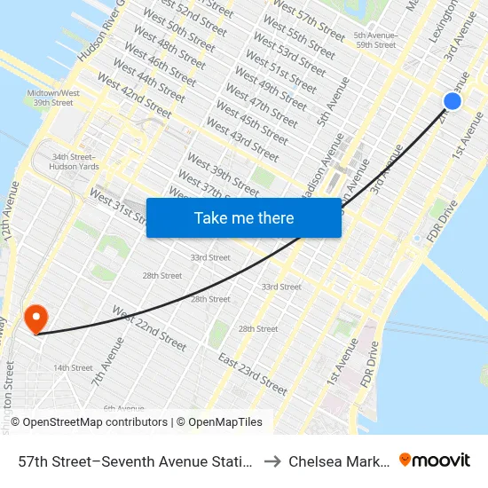 57th Street–Seventh Avenue Station to Chelsea Market map