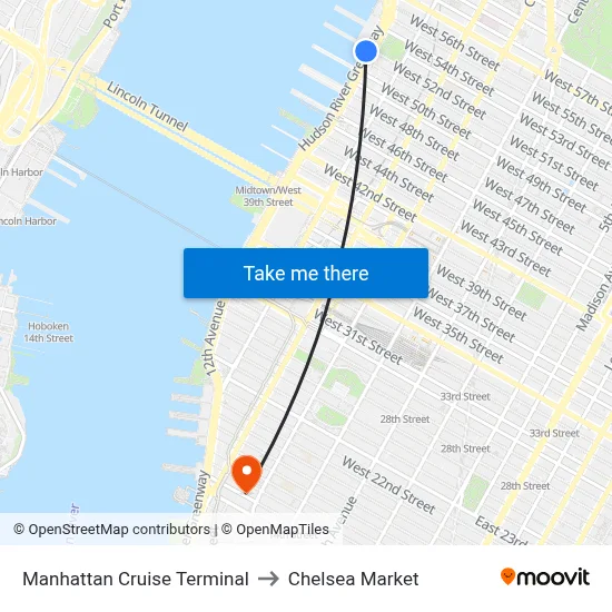 Manhattan Cruise Terminal to Chelsea Market map