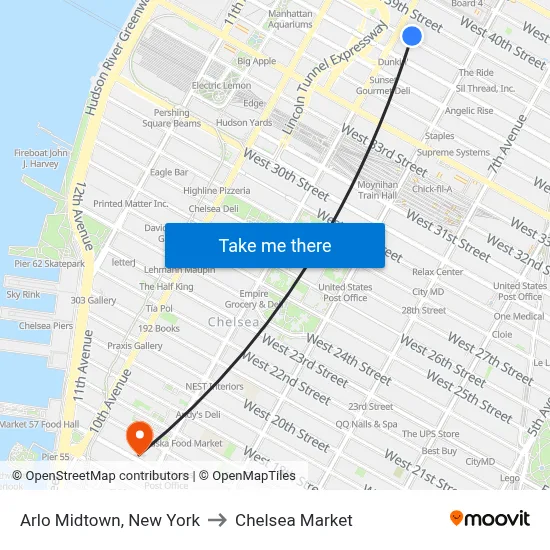 Arlo Midtown, New York to Chelsea Market map