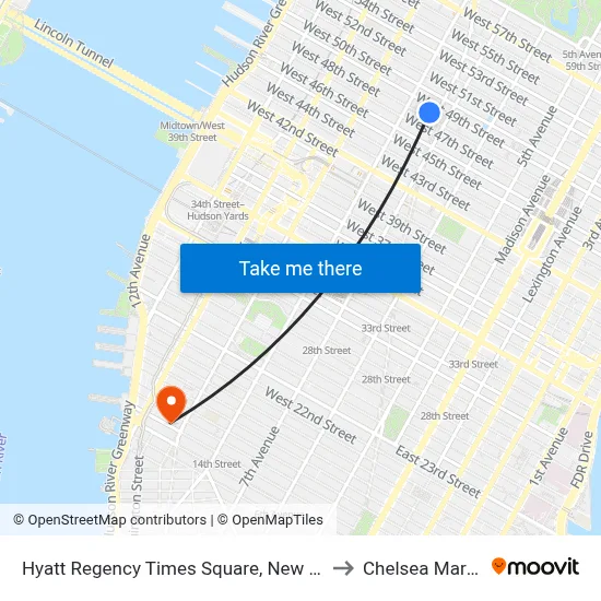 Hyatt Regency Times Square, New York to Chelsea Market map