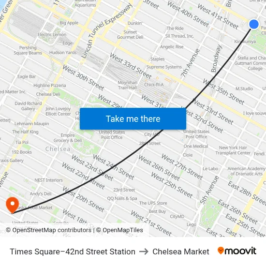 Times Square–42nd Street Station to Chelsea Market map