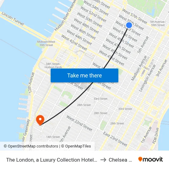 The London, a Luxury Collection Hotel, New York City to Chelsea Market map