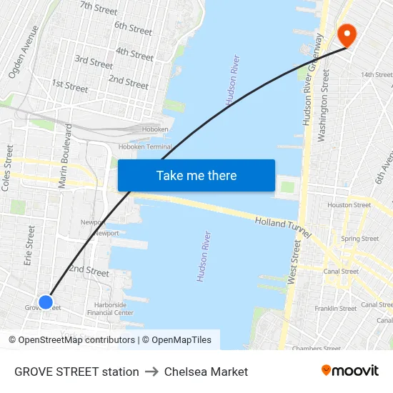 GROVE STREET station to Chelsea Market map