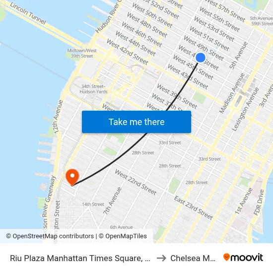 Riu Plaza Manhattan Times Square, New York to Chelsea Market map