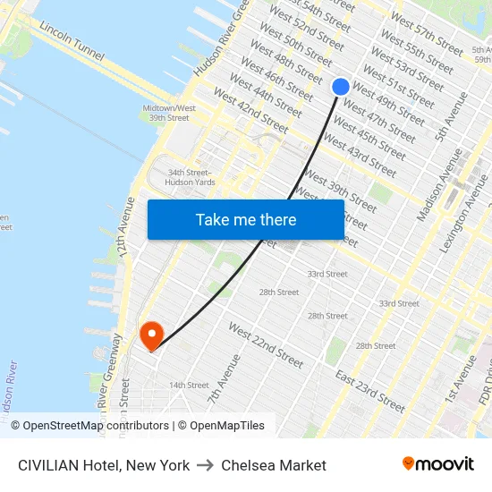 CIVILIAN Hotel, New York to Chelsea Market map
