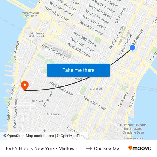 EVEN Hotels New York - Midtown East to Chelsea Market map