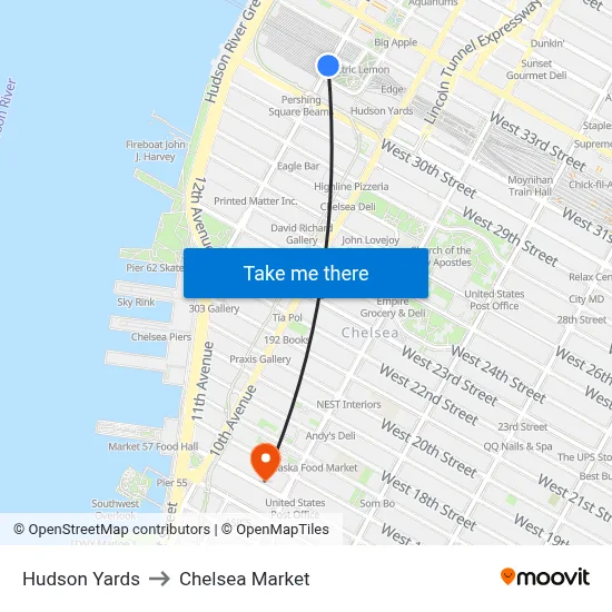 Hudson Yards to Chelsea Market map