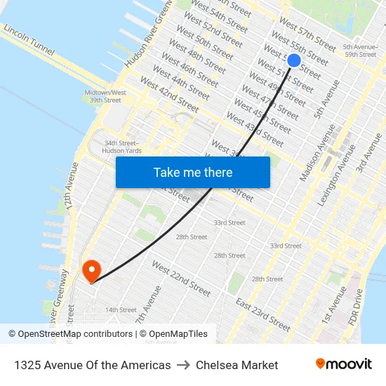 1325 Avenue Of the Americas to Chelsea Market map