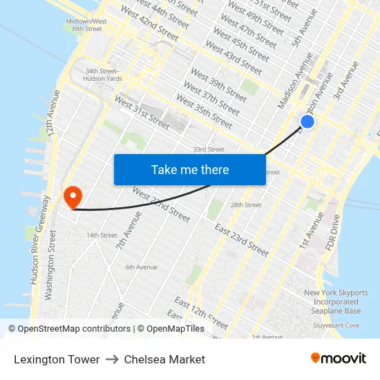 Lexington Tower to Chelsea Market map