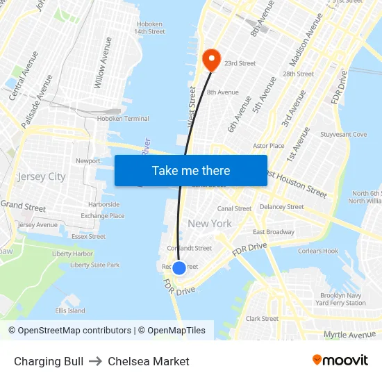 Charging Bull to Chelsea Market map