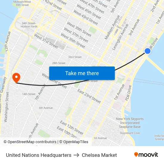 United Nations Headquarters to Chelsea Market map