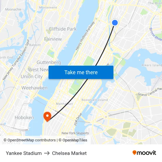 Yankee Stadium to Chelsea Market map