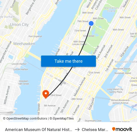 American Museum Of Natural History to Chelsea Market map