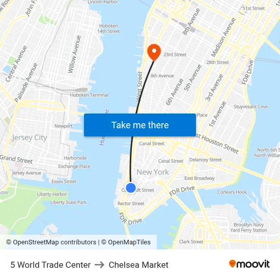 5 World Trade Center to Chelsea Market map