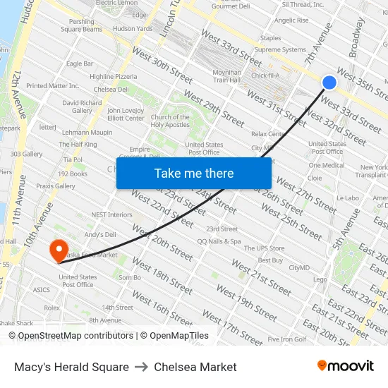 Macy's Herald Square to Chelsea Market map