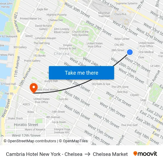 Cambria Hotel New York - Chelsea to Chelsea Market map