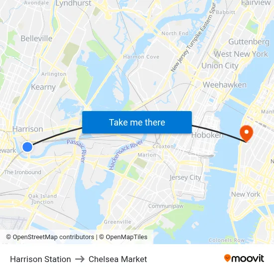 Harrison Station to Chelsea Market map