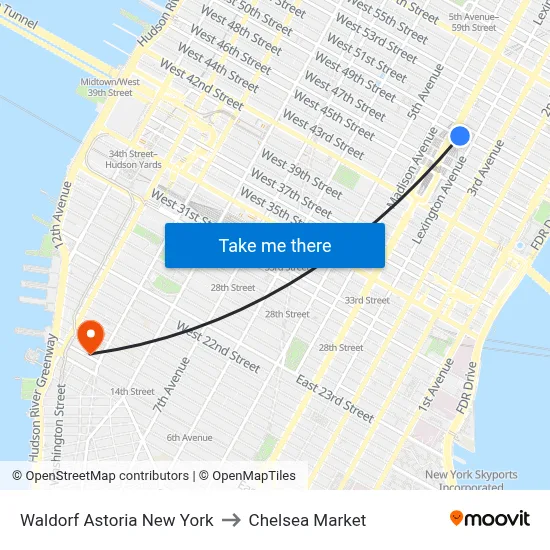 Waldorf Astoria New York to Chelsea Market map