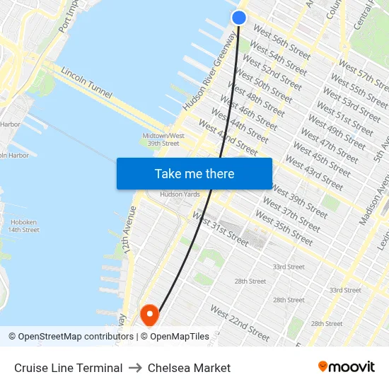 Cruise Line Terminal to Chelsea Market map
