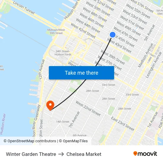 Winter Garden Theatre to Chelsea Market map