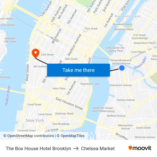 The Box House Hotel Brooklyn to Chelsea Market map