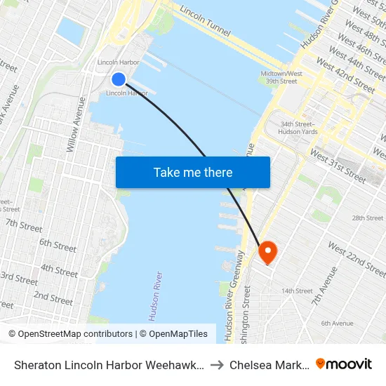 Sheraton Lincoln Harbor Weehawken to Chelsea Market map