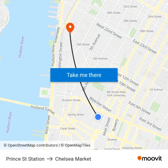 Prince St Station to Chelsea Market map
