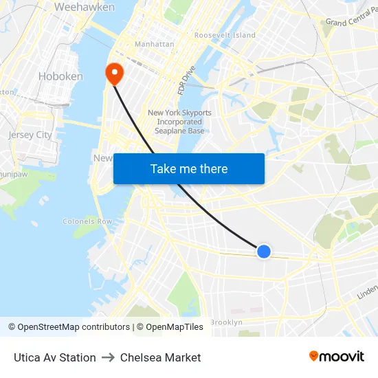 Utica Av Station to Chelsea Market map